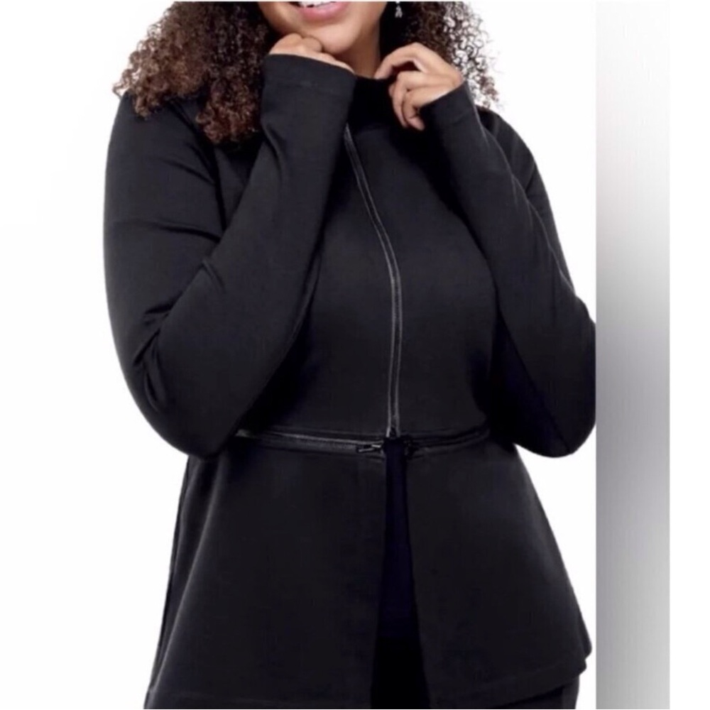 Cabi Black #5655 Ponte Zipper Adjustable Jacket Size M